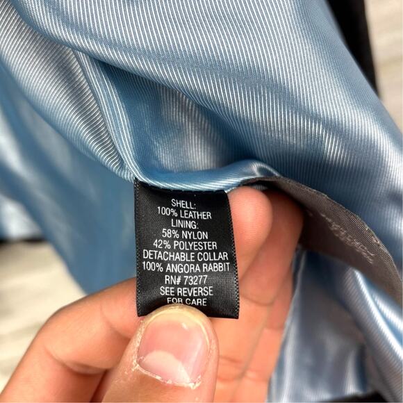 Apt. 9 Womens L Black Lambskin Leather Mid Length Lined Button Front Jacket Coat - Picture 5 of 6